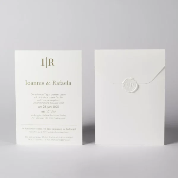 Προσκλητήριο γάμου με ανάγλυφα μονογράμματα και βουλοκέρι